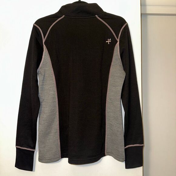 Bula Large Merino Wool Women Quarter Zip Active Long Sleeve Shirt Black Gray NWT - Picture 3 of 9